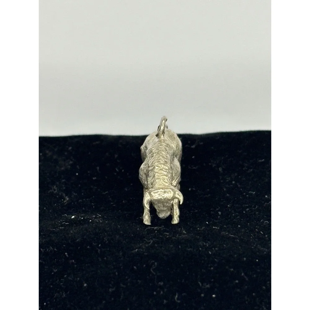 Vintage Sterling Silver Charging Bull Charm Pendant 3D Taurus Zodiac